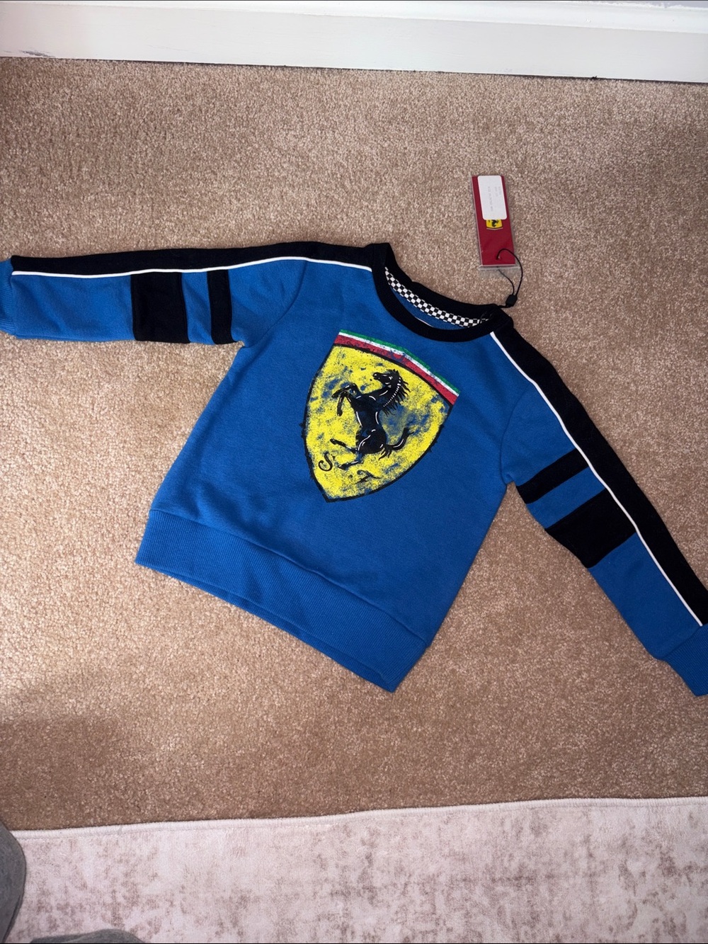 Ferrari Blue Crewneck Sweater with Yellow Shield Emblem